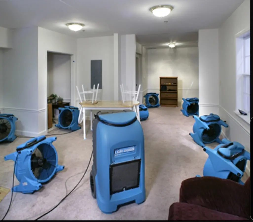 Air movers and dehumidifier setup for Water Damage Restoration in Steele Creek